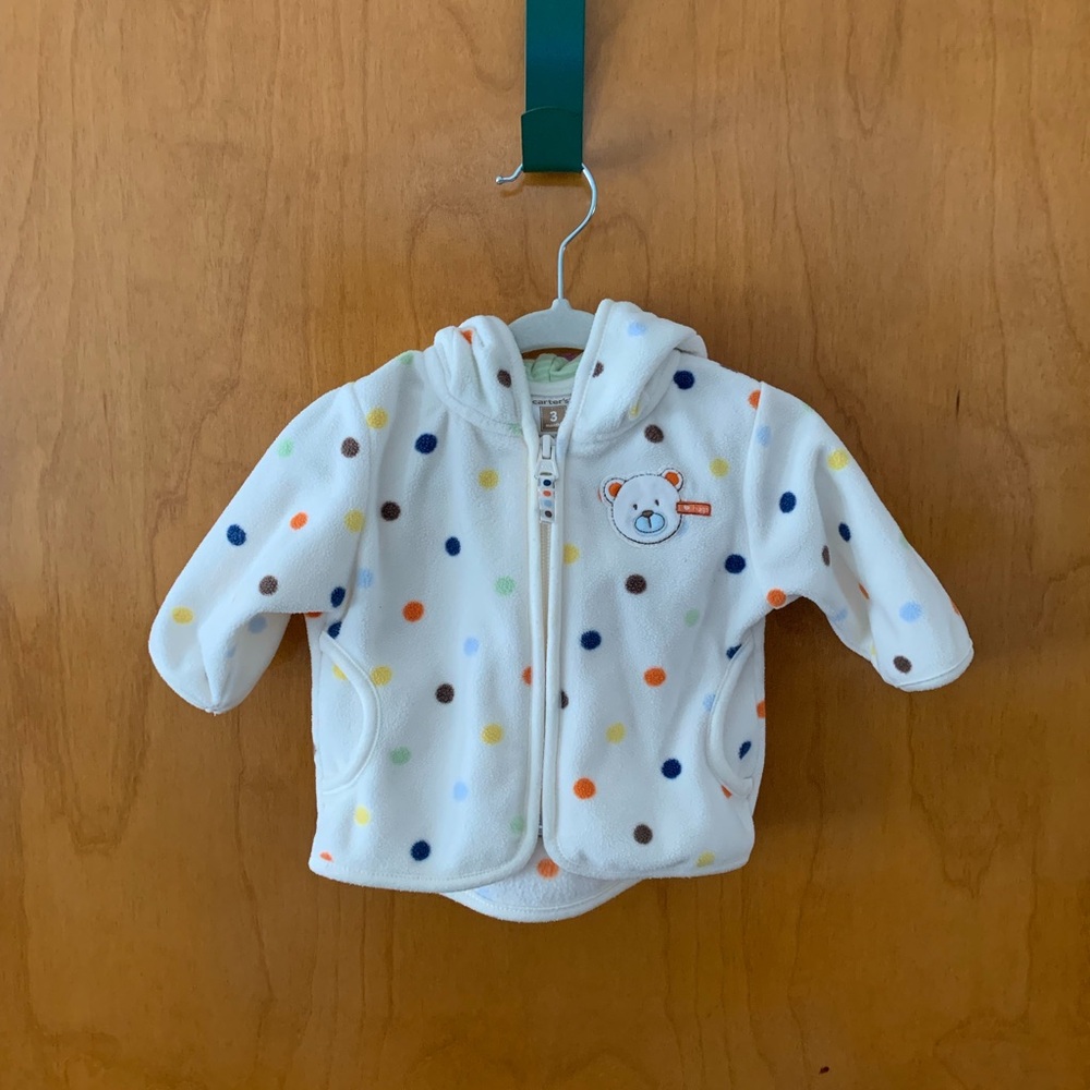 Size 3 Months Carter’s Polka Dot Baby Fleece Zip Up Hoodie Jacket